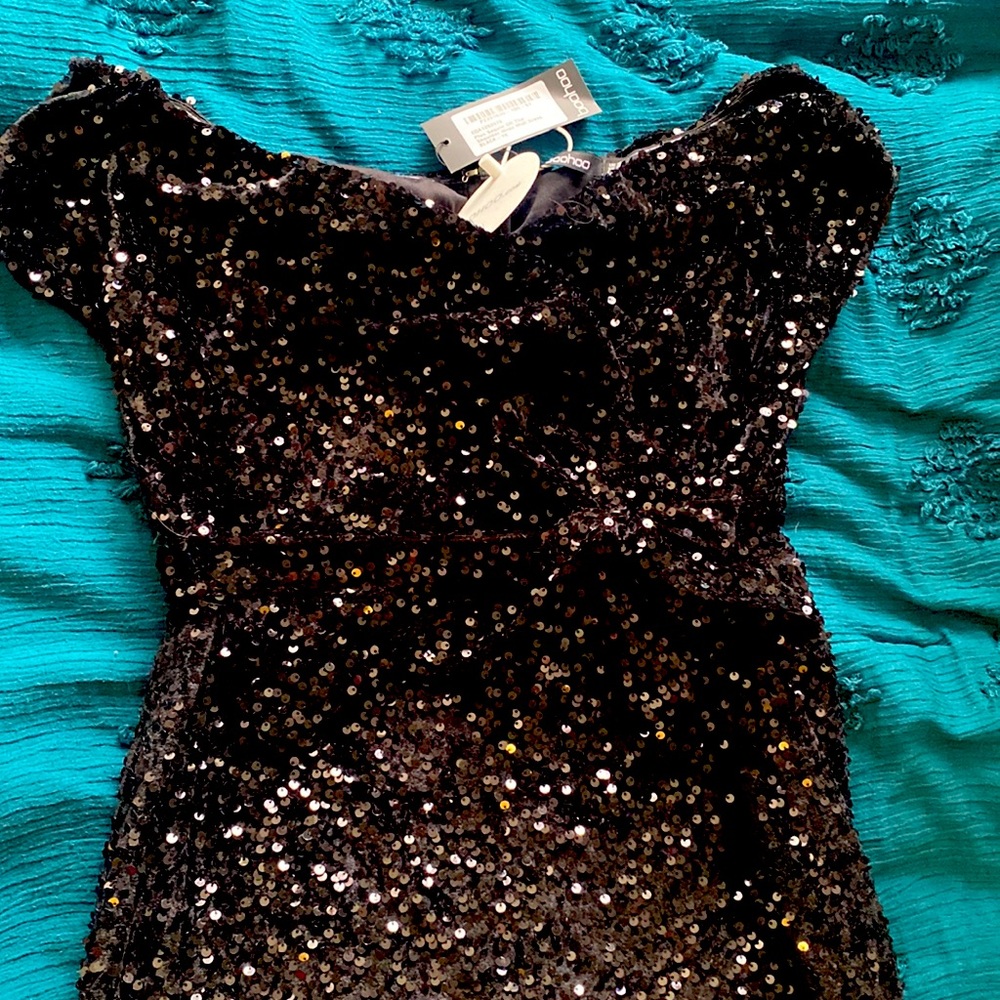 Boohoo Plus Sequin Wrap Dress